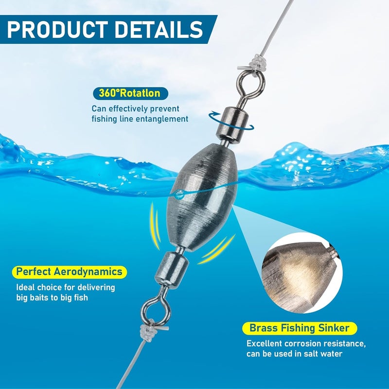 THKFISH Brass Fishing Sinker Swivel, 5 Size Trolling Sinkers Swivel Weights Quick Set Up Lead Fishing Sinker with Inner Swivel Rolling for Fishing Saltwater Freshwater,1/32-1/2 OZ - Image 3